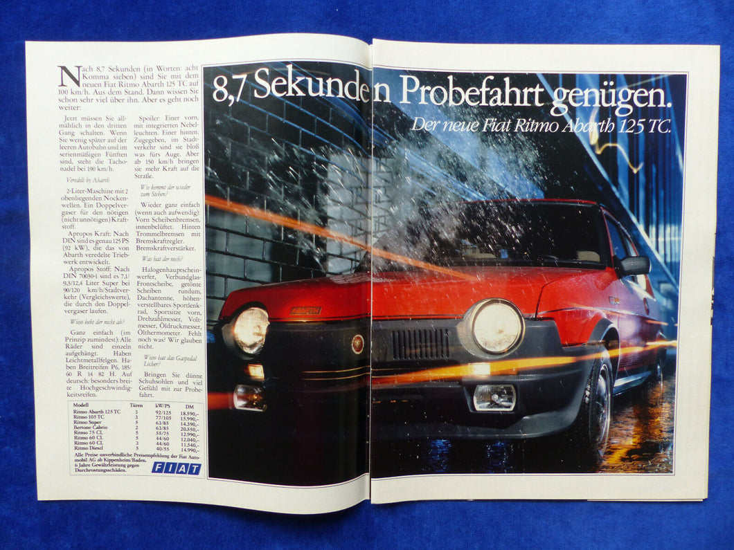 Fiat Ritmo Abarth 125 TC - Werbeanzeige Reklame Advertisement 1982