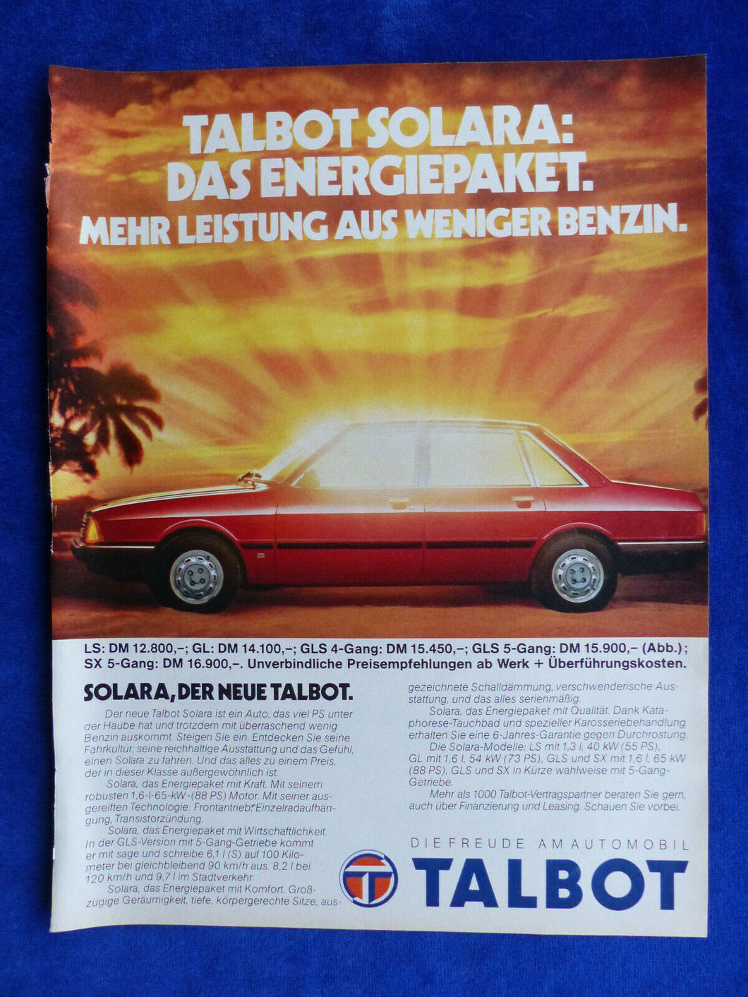 Talbot Solara - Werbeanzeige Reklame Advertisement 1980 - car-brochure