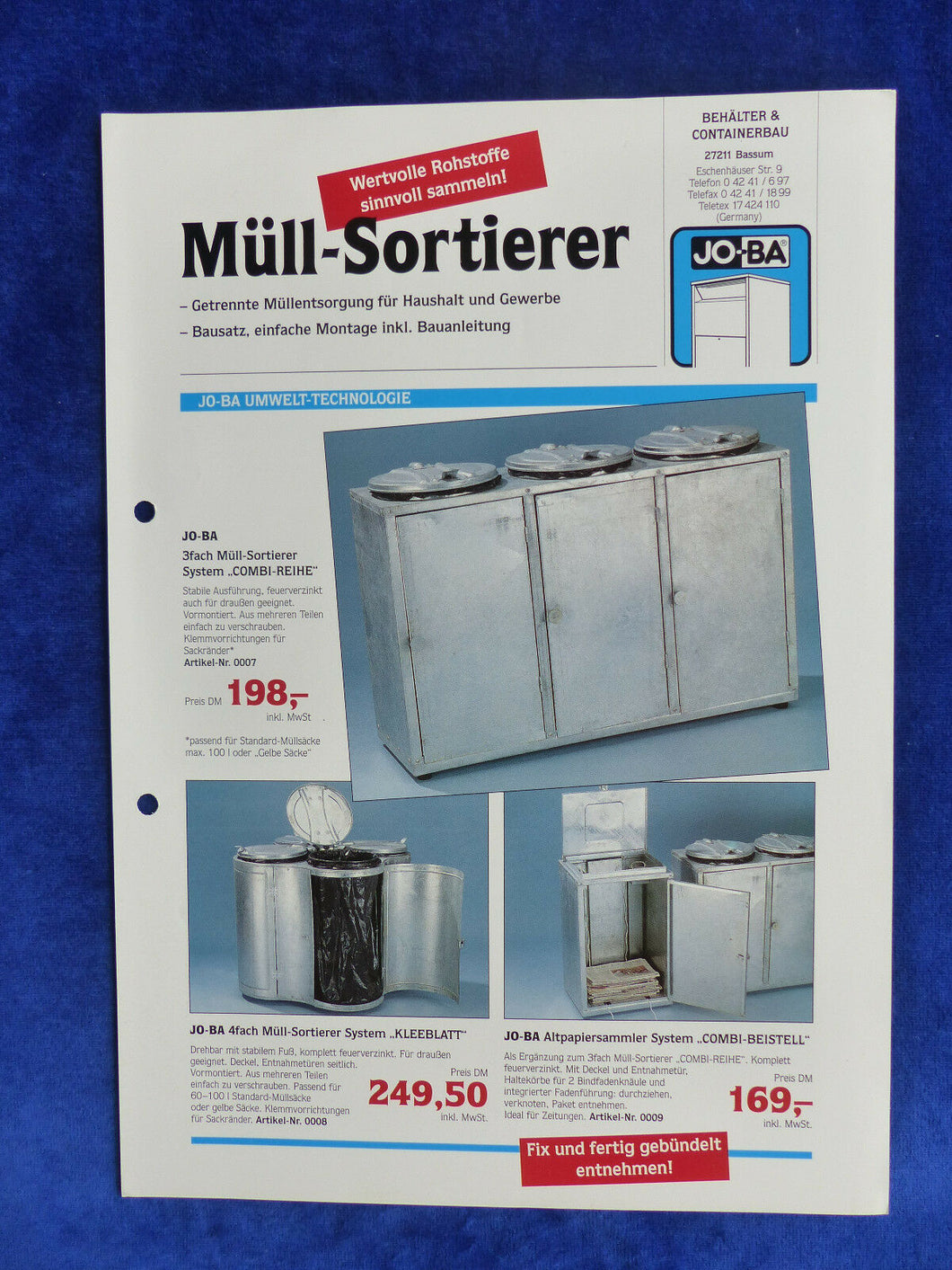Jo-Ba Müll-Sortierer Combi-Reihe Kleeblatt - Prospekt Brochure