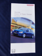 Lade das Bild in den Galerie-Viewer, Honda Civic 3-Türer Diesel - Preisliste MJ 2004 - Prospekt Brochure 10.2003
