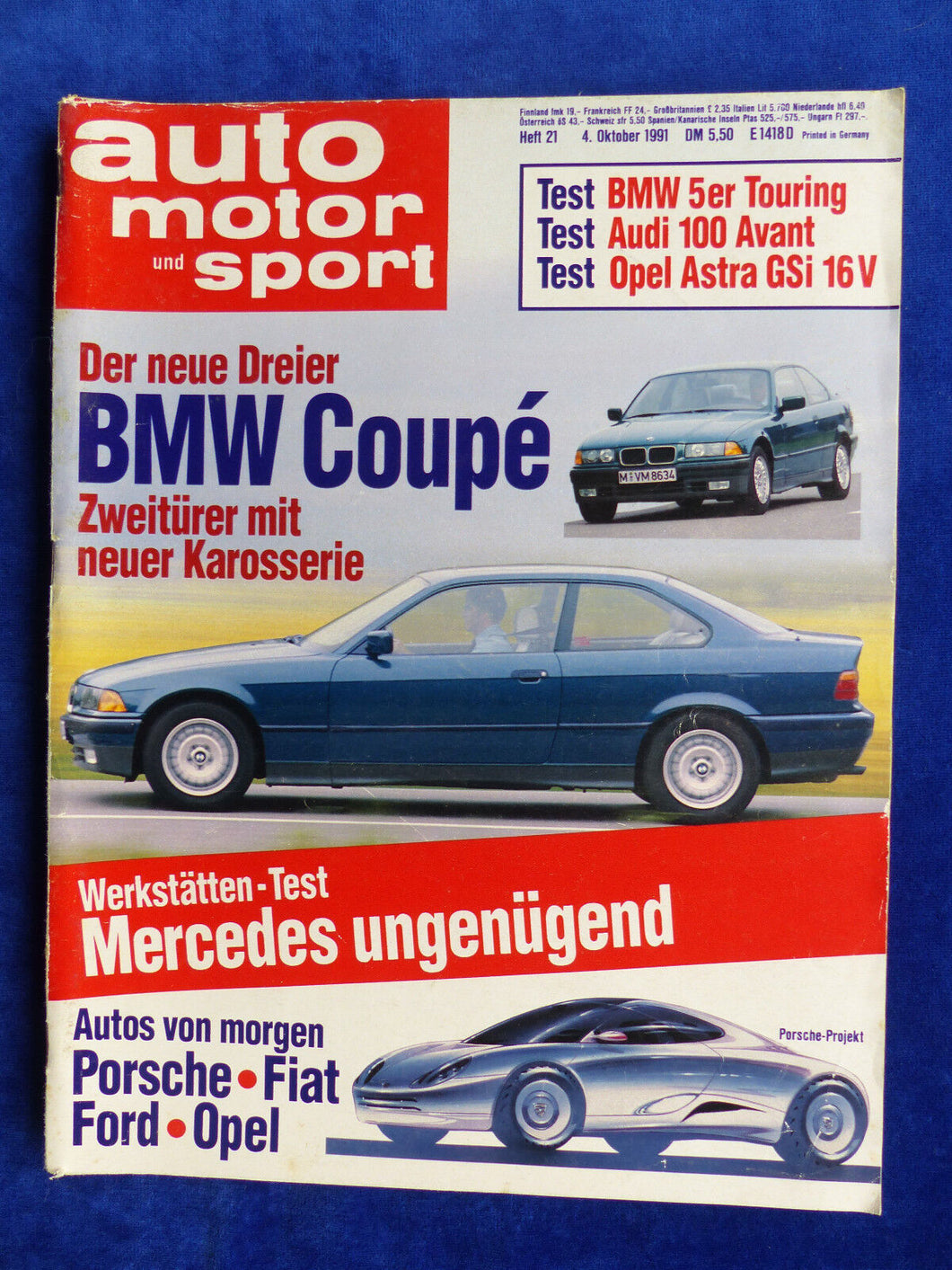 Auto Motor & Sport Heft 21/1991 - BMW 3er Coupe M3 E36 Audi 100 Opel Astra VW