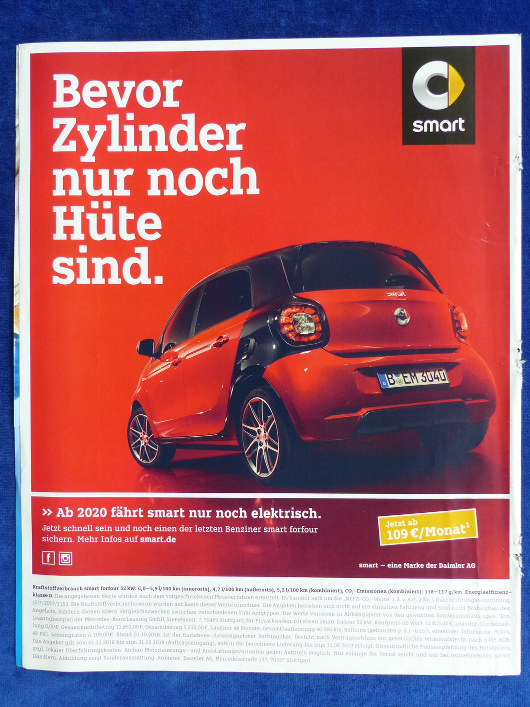 Smart forfour Benziner - Werbeanzeige Reklame Advertisement 2018